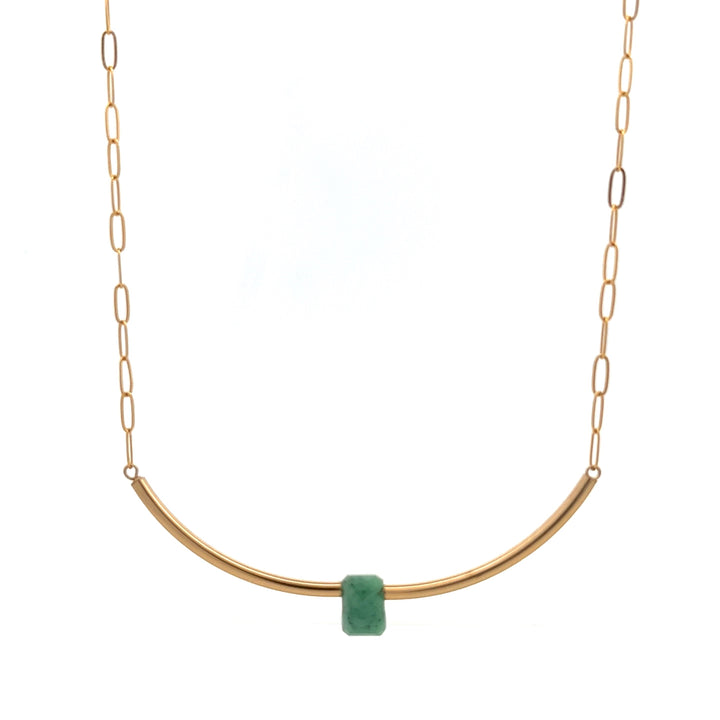 emerald baguette gold bar & paperclip chain necklace