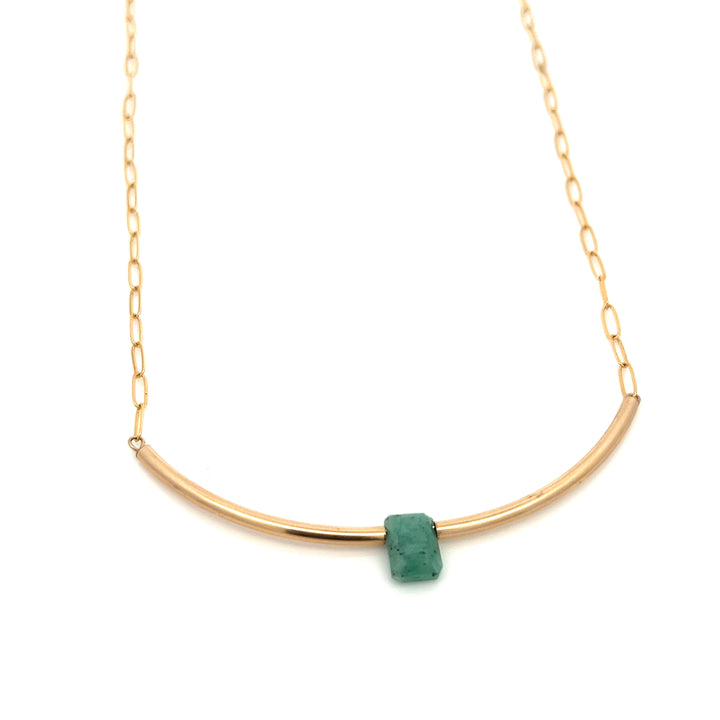 emerald baguette gold bar & paperclip chain necklace