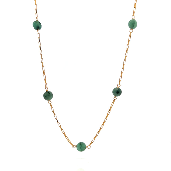 faceted emerald coin five-station necklace