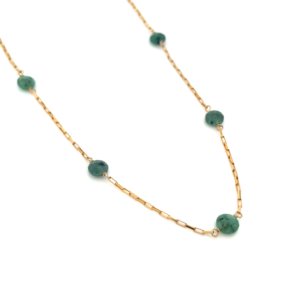 faceted emerald coin five-station necklace