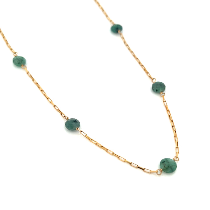 faceted emerald coin five-station necklace
