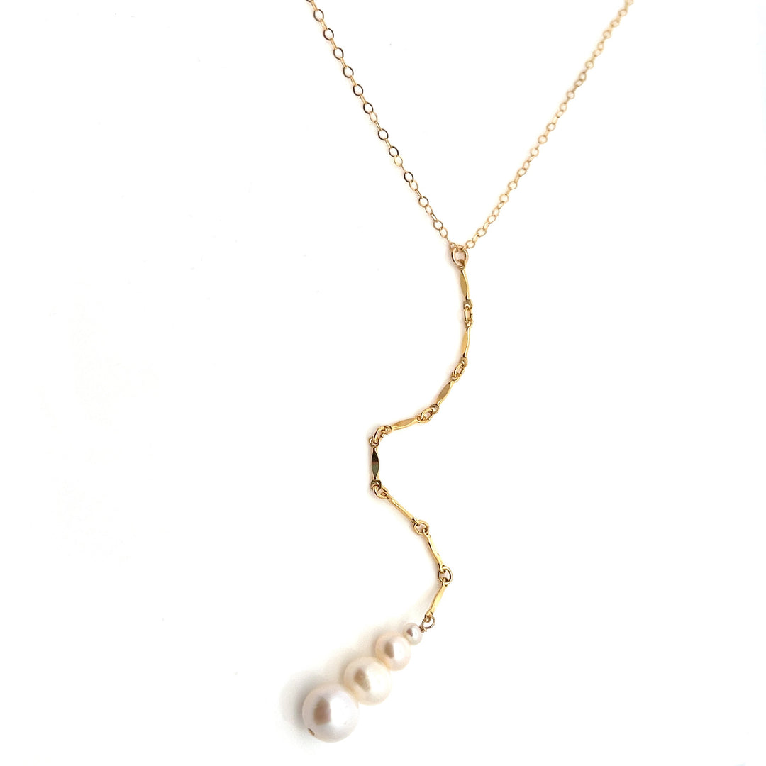 lariat y-necklace with graduated pearls & gold bar accents - workshopunderground.com