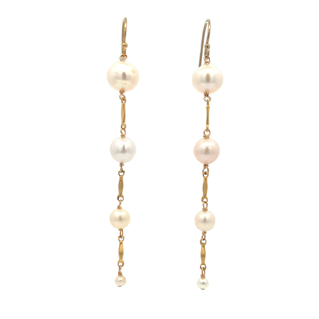 graduated pearl & gold bar earrings - workshopunderground.com