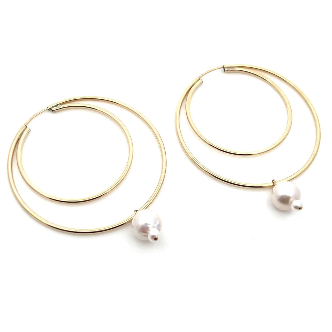large double hoop earrings with graduated pearl drop - workshopunderground.com
