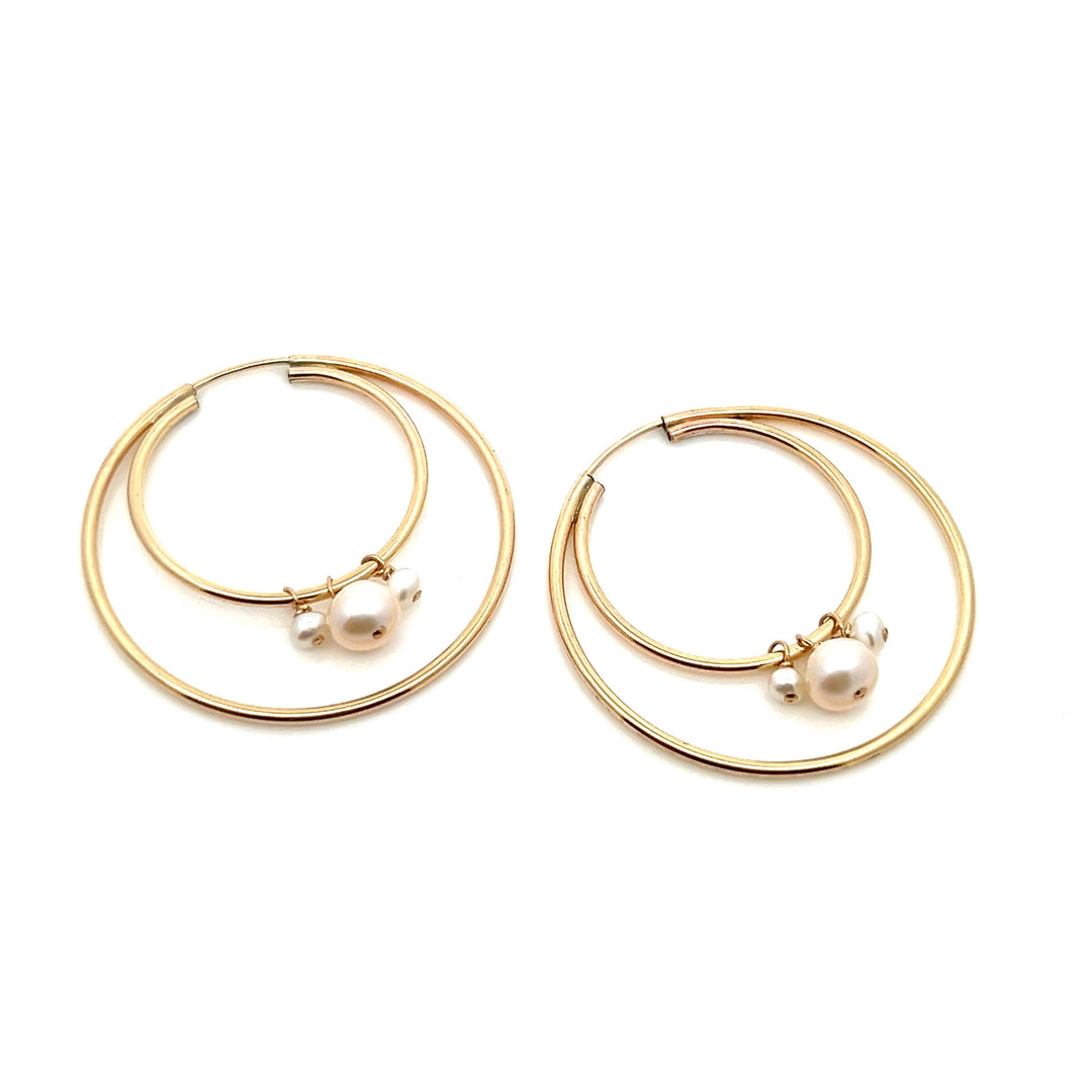 medium double hoop earrings with three pearl cluster - workshopunderground.com