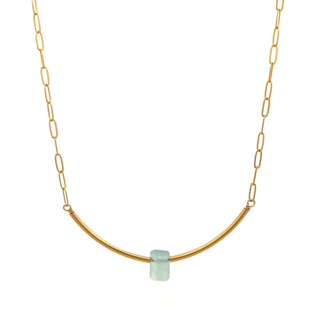 aquamarine baguette gold bar & paperclip chain necklace - workshopunderground.com