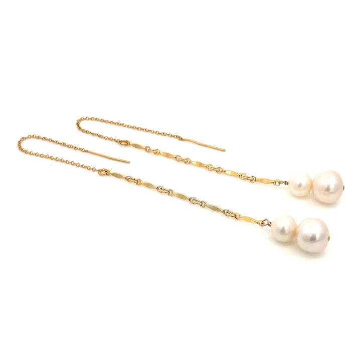 graduated duo pearl and gold bar threader earrings - workshopunderground.com