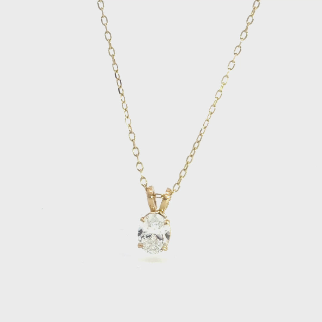 Oval Diamond Solitaire Necklace, 0.72 ct, 14K yellow gold