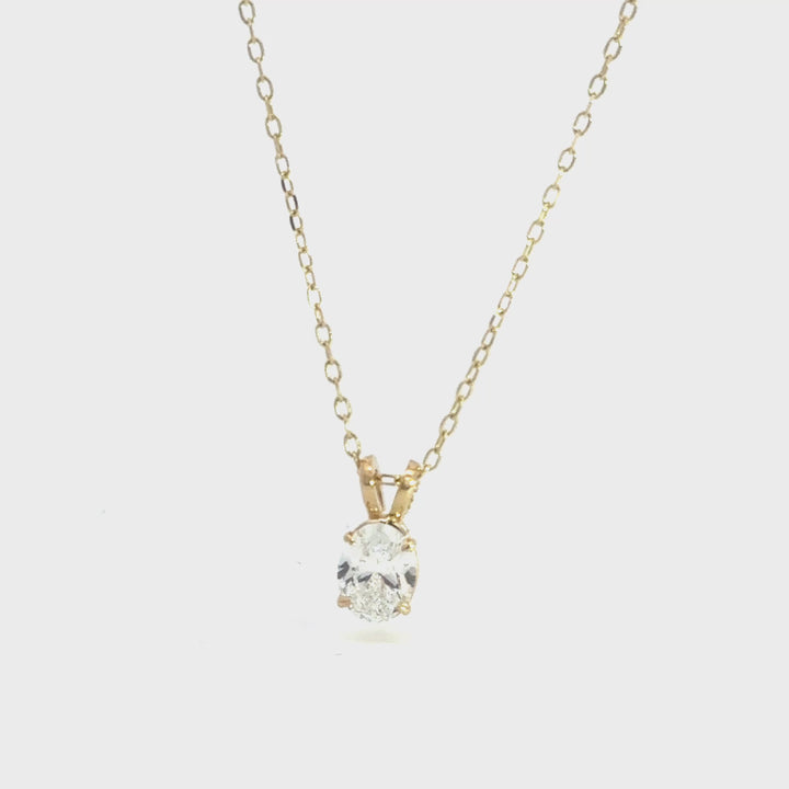 Oval Diamond Solitaire Necklace, 0.72 ct, 14K yellow gold