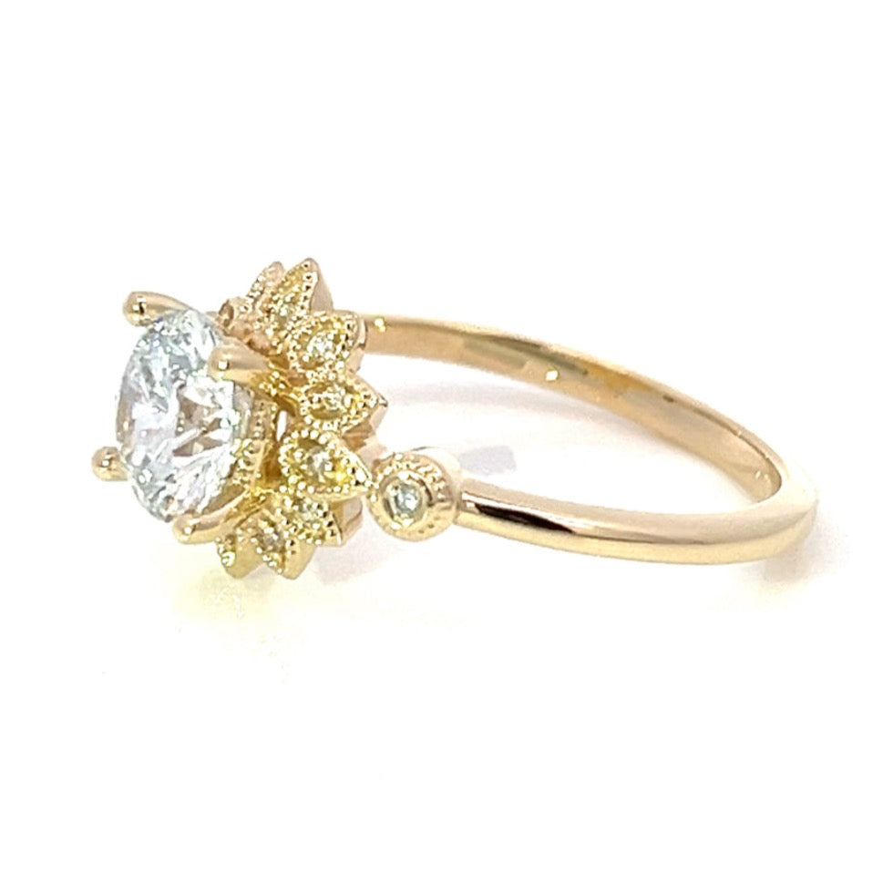 1.25 ctw round diamond sunburst engagement ring with milgrain details