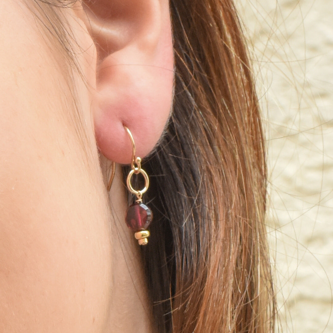 faceted birthstone coin charm - shepherd's hook earrings - workshopunderground.com