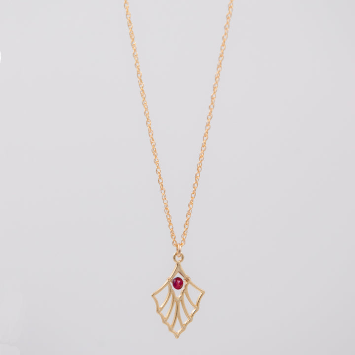 New Deco - fan pendant necklace - gold & ruby - workshopunderground.com