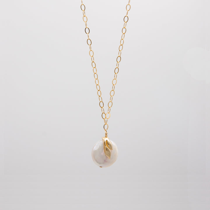 New Deco - coin pearl necklace - vine motif on cable chain - workshopunderground.com