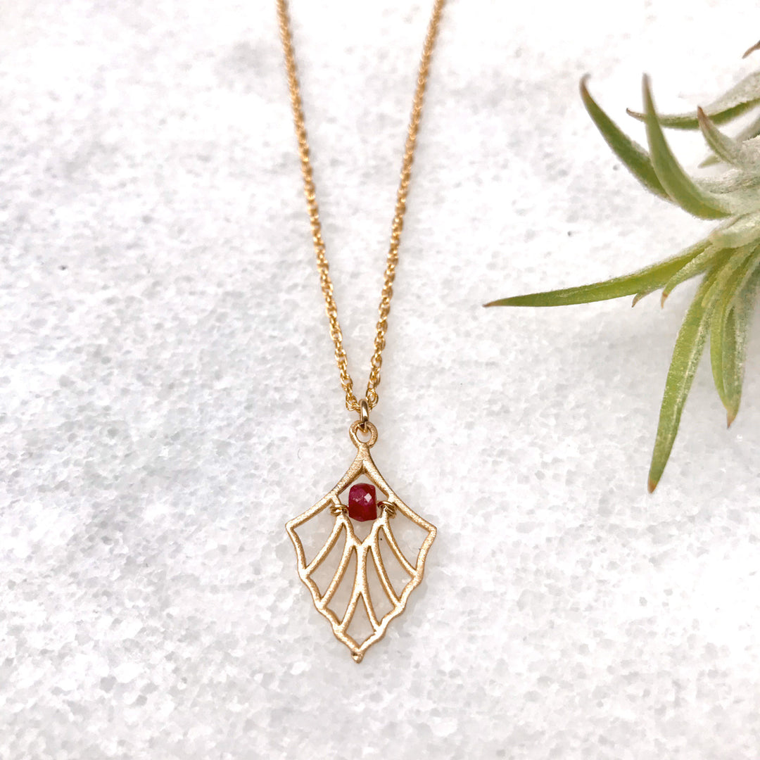New Deco - fan pendant necklace - gold & ruby - workshopunderground.com