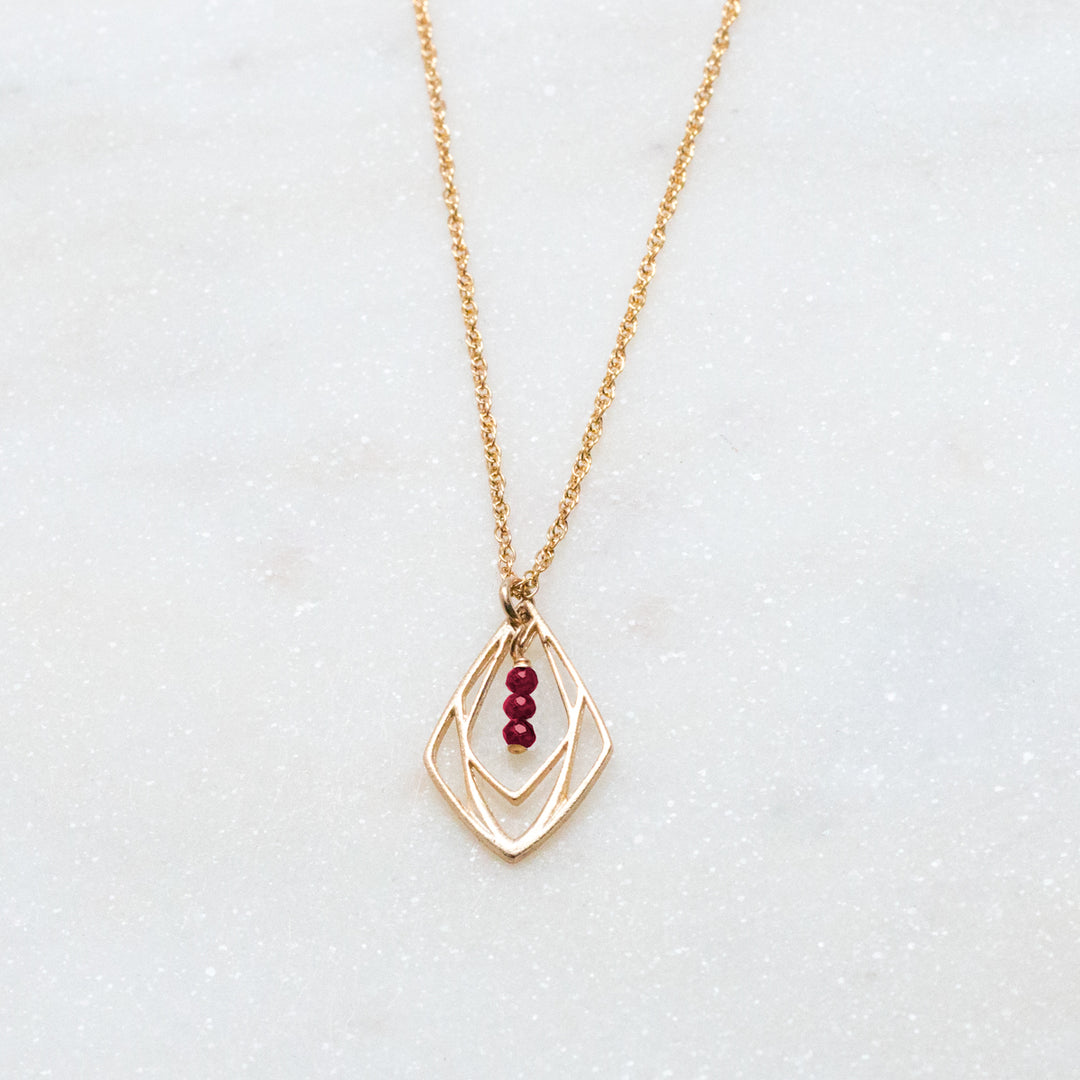 New Deco - three-stone deco pendant necklace - ruby - gold only - workshopunderground.com