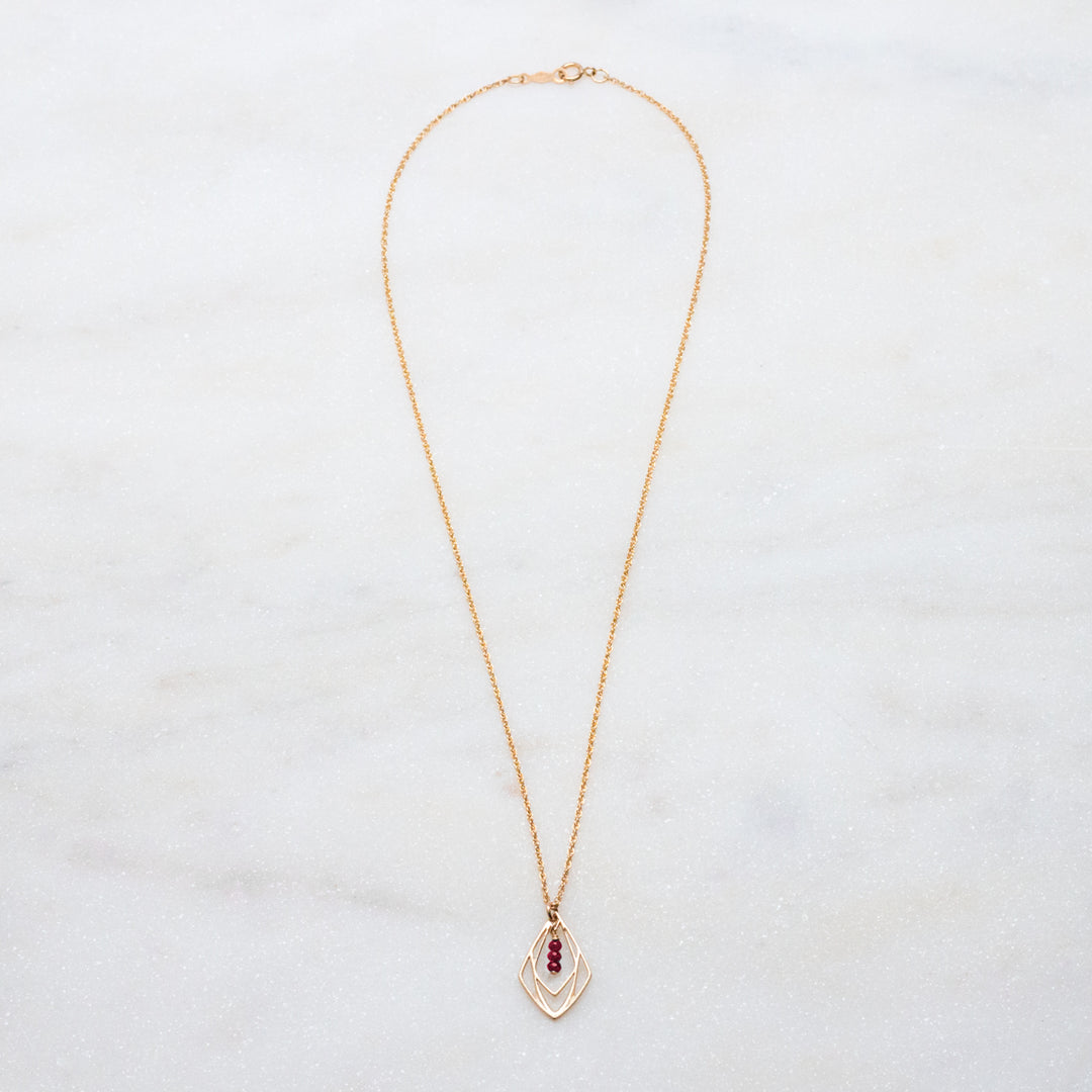 New Deco - three-stone deco pendant necklace - ruby - gold only - workshopunderground.com