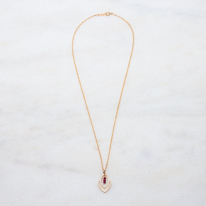 New Deco - three-stone deco pendant necklace - ruby - gold only - workshopunderground.com