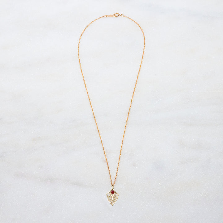 New Deco - fan pendant necklace - gold & ruby - workshopunderground.com