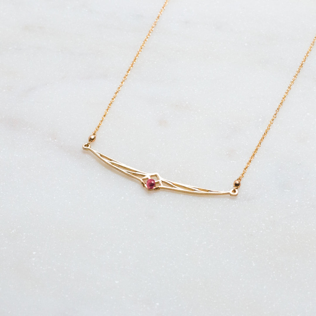 New Deco - thunderbird bar necklace - gold & ruby - workshopunderground.com
