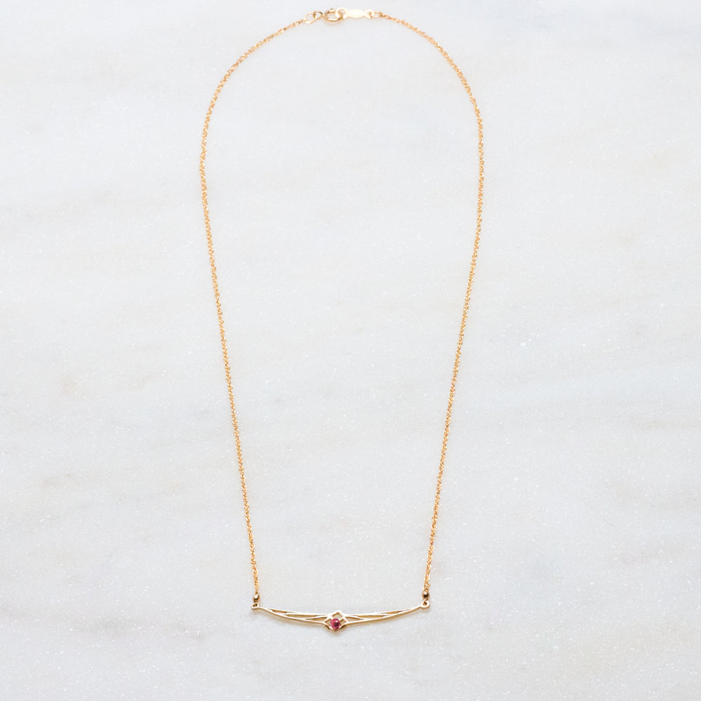 New Deco - thunderbird bar necklace - gold & ruby - workshopunderground.com