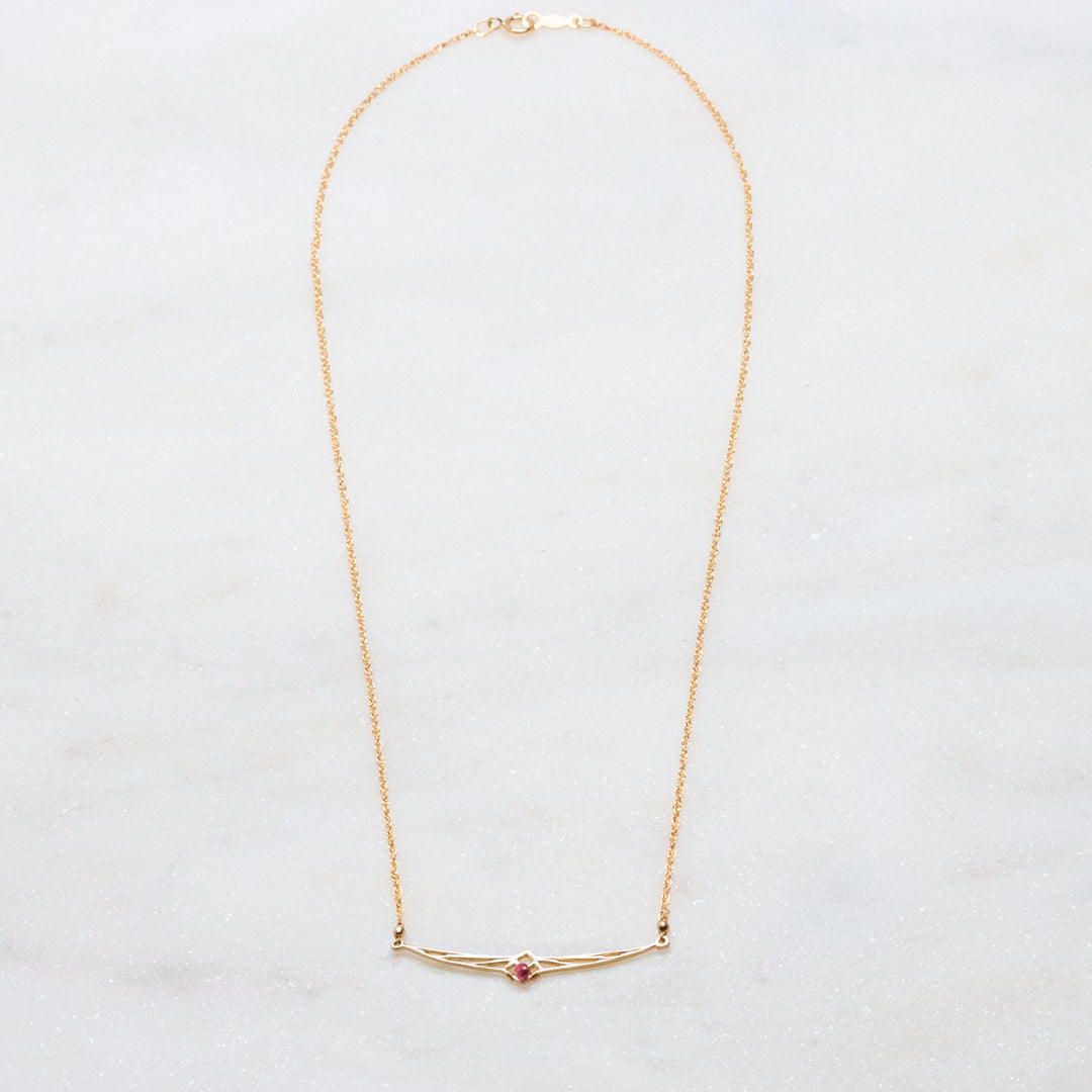 New Deco - thunderbird bar necklace - gold & ruby - workshopunderground.com