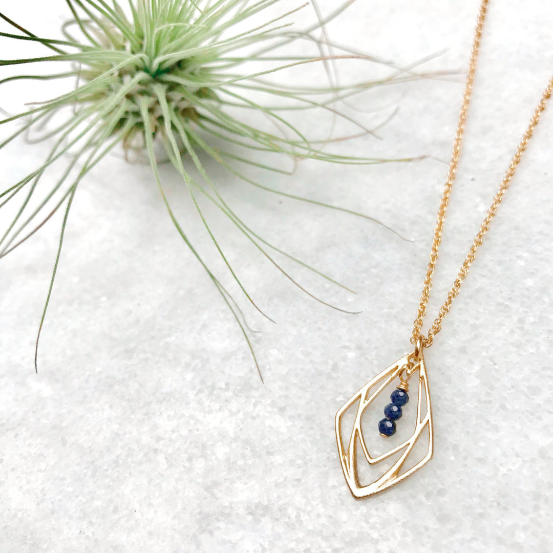 New Deco - three-stone deco pendant necklace - blue sapphire - gold or silver - workshopunderground.com