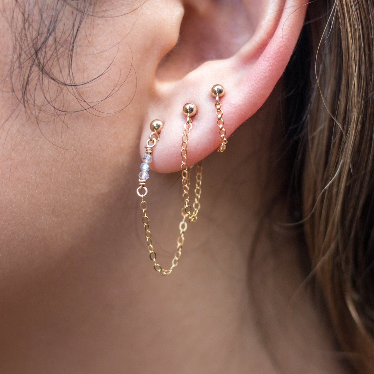 front to back chain earrings round link