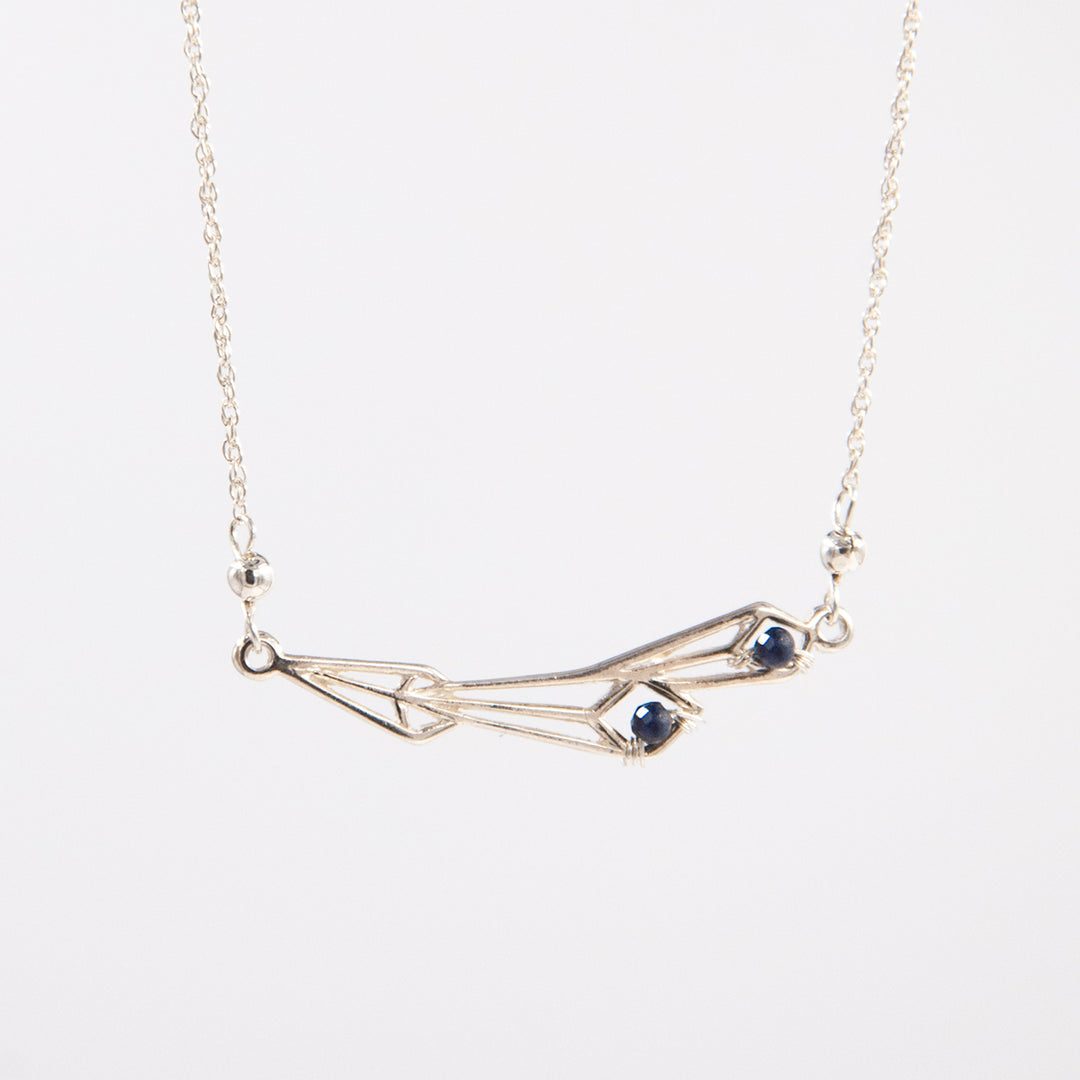 New Deco - geo bar necklace - gold/ruby or silver/sapphire - workshopunderground.com