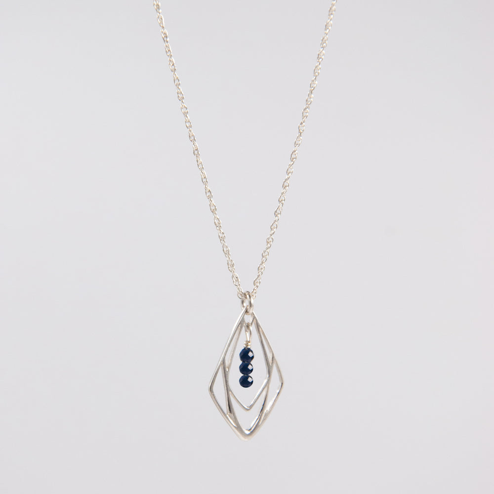 New Deco - three-stone deco pendant necklace - blue sapphire - gold or silver - workshopunderground.com