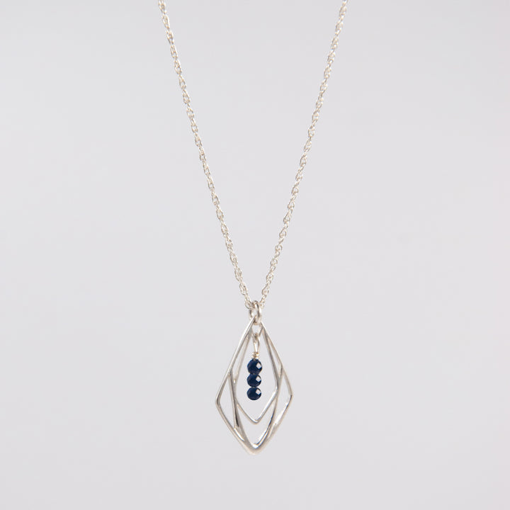New Deco - three-stone deco pendant necklace - blue sapphire - gold or silver - workshopunderground.com