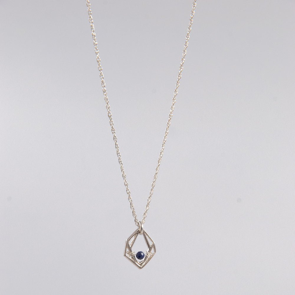 New Deco - mini geo necklace - silver & sapphire - workshopunderground.com