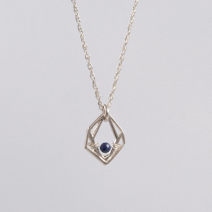 New Deco - mini geo necklace - silver & sapphire - workshopunderground.com