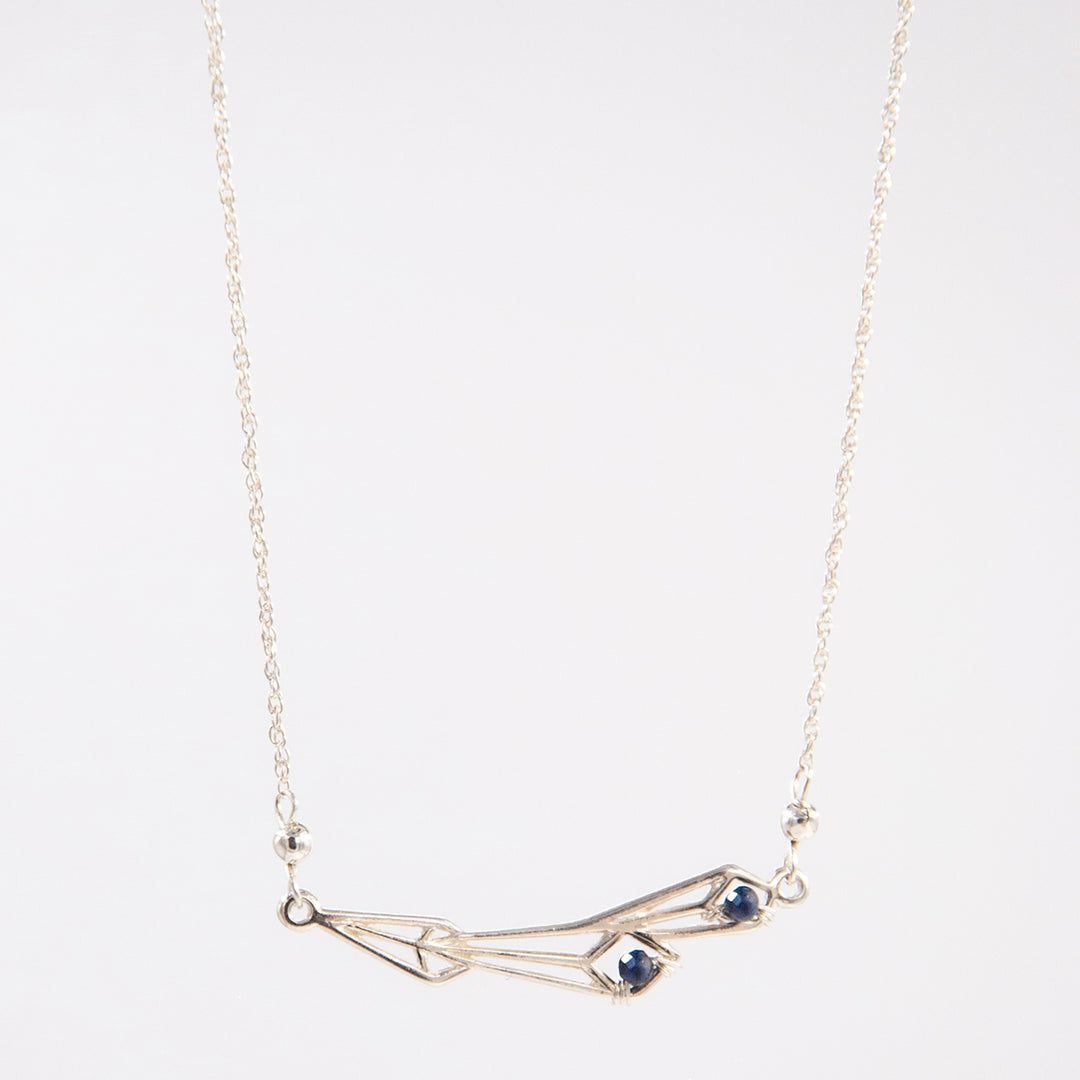 New Deco - geo bar necklace - gold/ruby or silver/sapphire - workshopunderground.com