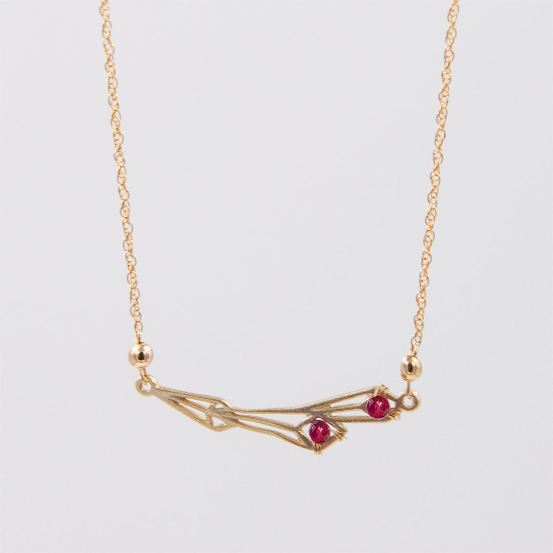 New Deco - geo bar necklace - gold/ruby or silver/sapphire - workshopunderground.com