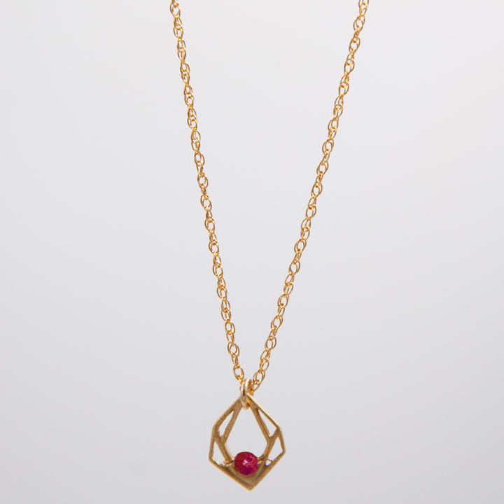 New Deco - mini geo necklace - gold & ruby - workshopunderground.com