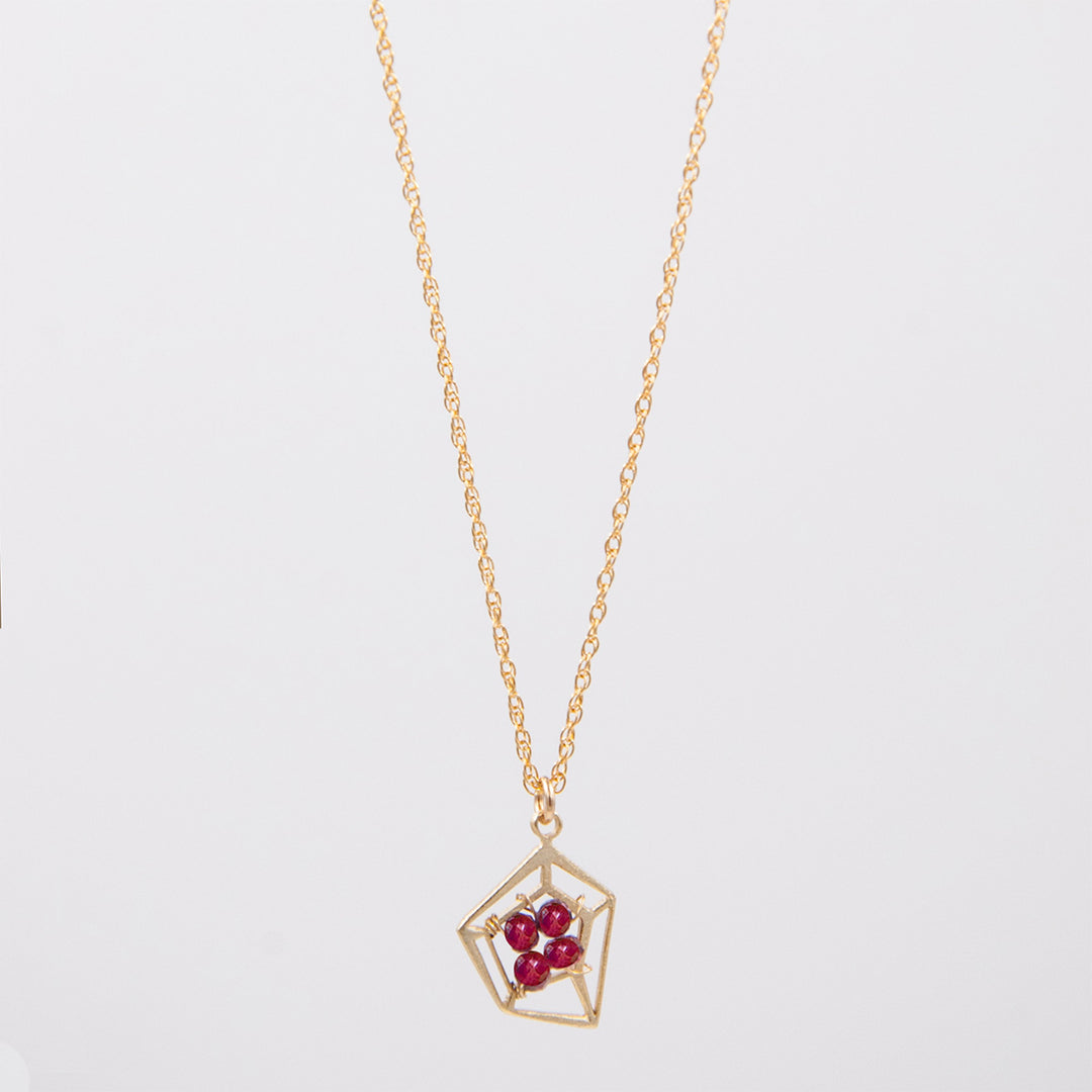 New Deco - pentagon necklace - gold & ruby - workshopunderground.com